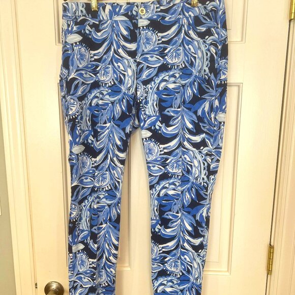 Lilly Pulitzer Kelly Skinny Ankle Pant in Blue Print - Size 14 - Picture 1 of 4